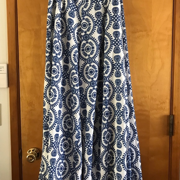 None Pants - Elegant Blue and White Wide Leg Pants